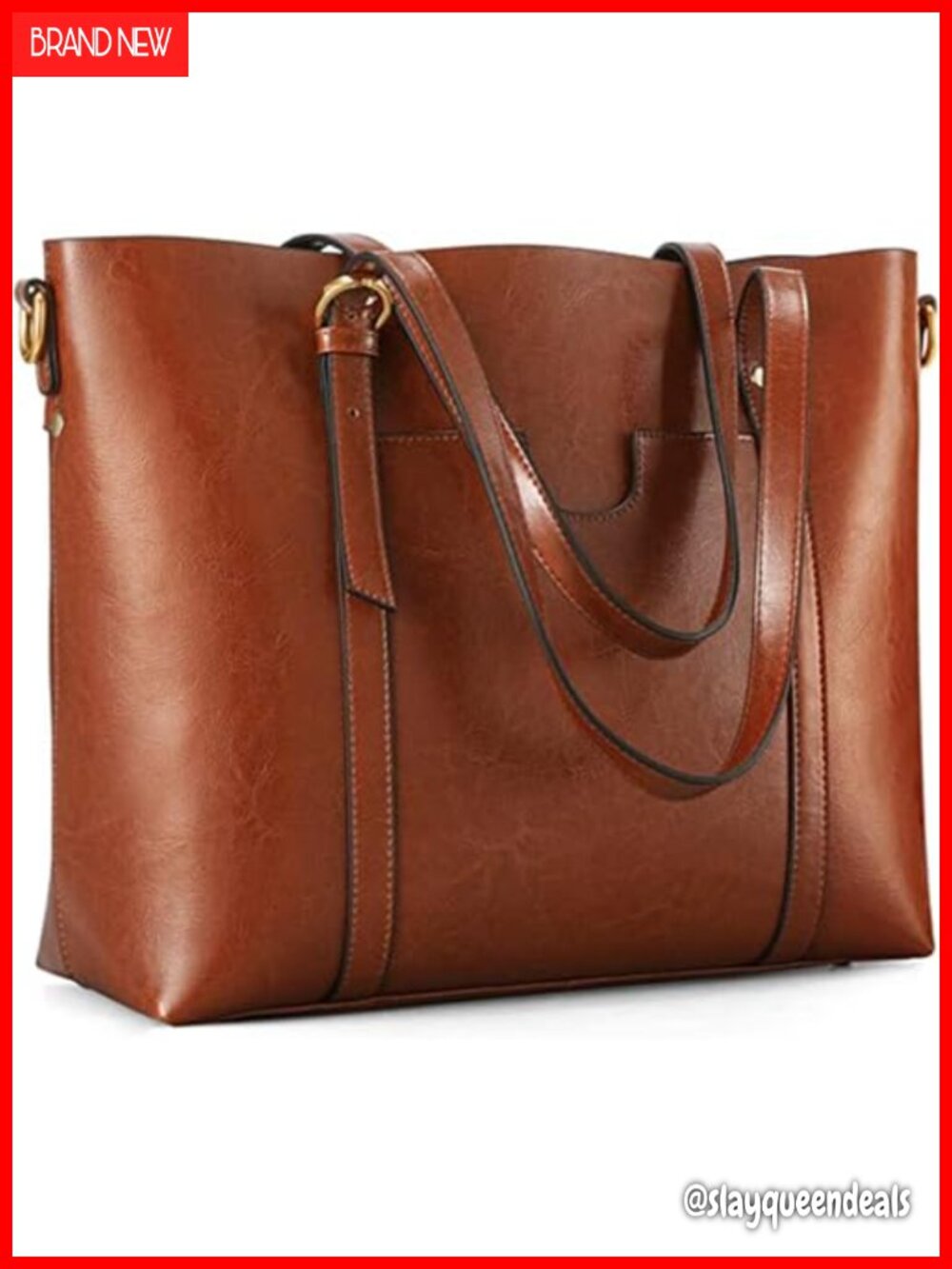 Genuine Leather Tote Bag for Women, Large Work Bag, Adjustable Strap